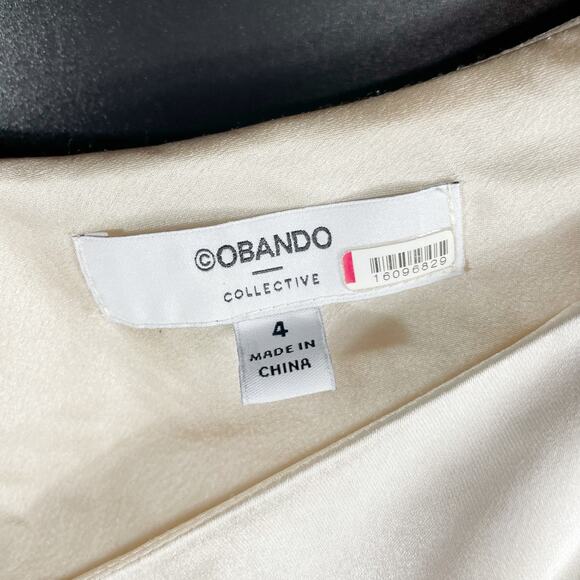 Obando Collective‎ Cape Satin Jumpsuit Cream Sleeveless Wide Leg V-Neck Sz 4 - Picture 13 of 16